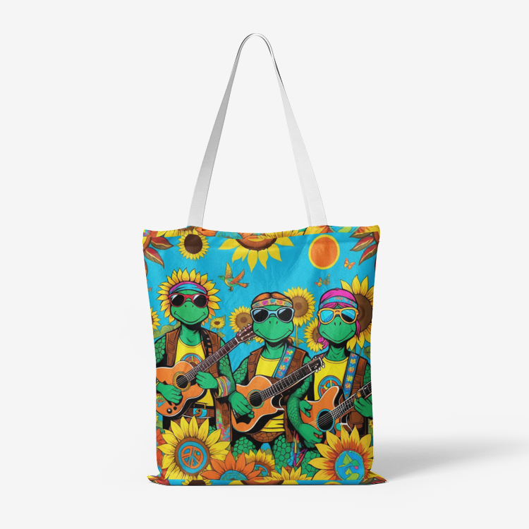 Sunflowers and peace symbols Natural Cotton Tote Bags