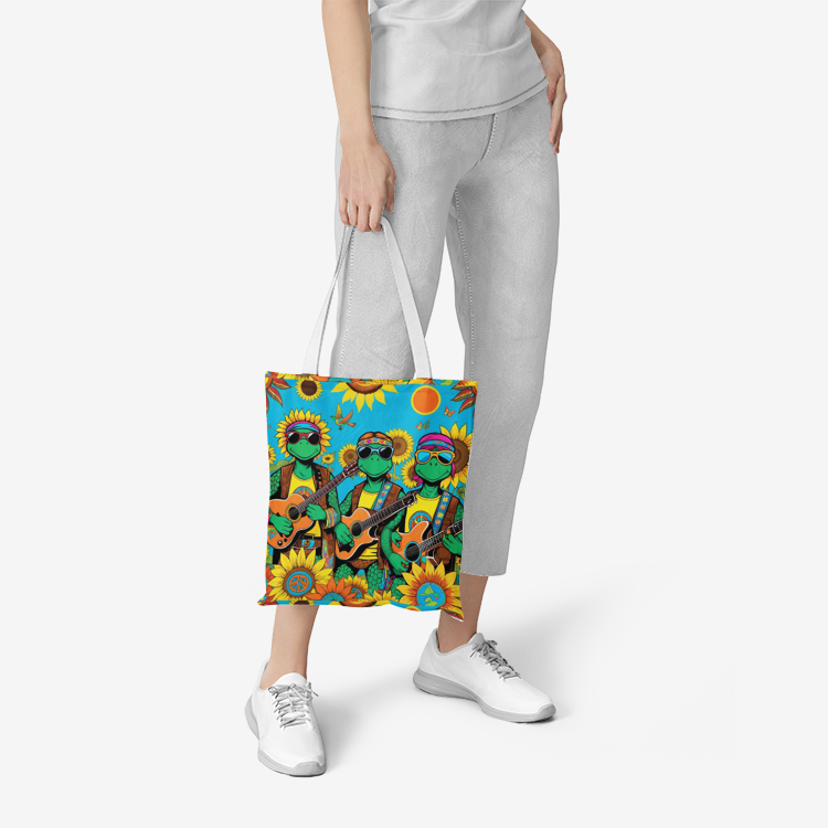 Sunflowers and peace symbols Natural Cotton Tote Bags