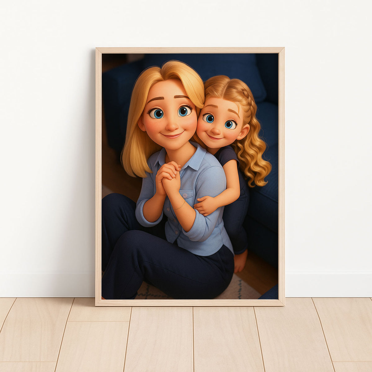 Charming Mother-Daughter Bond: Whimsical Cartoon Art for Family Spaces
 - 6