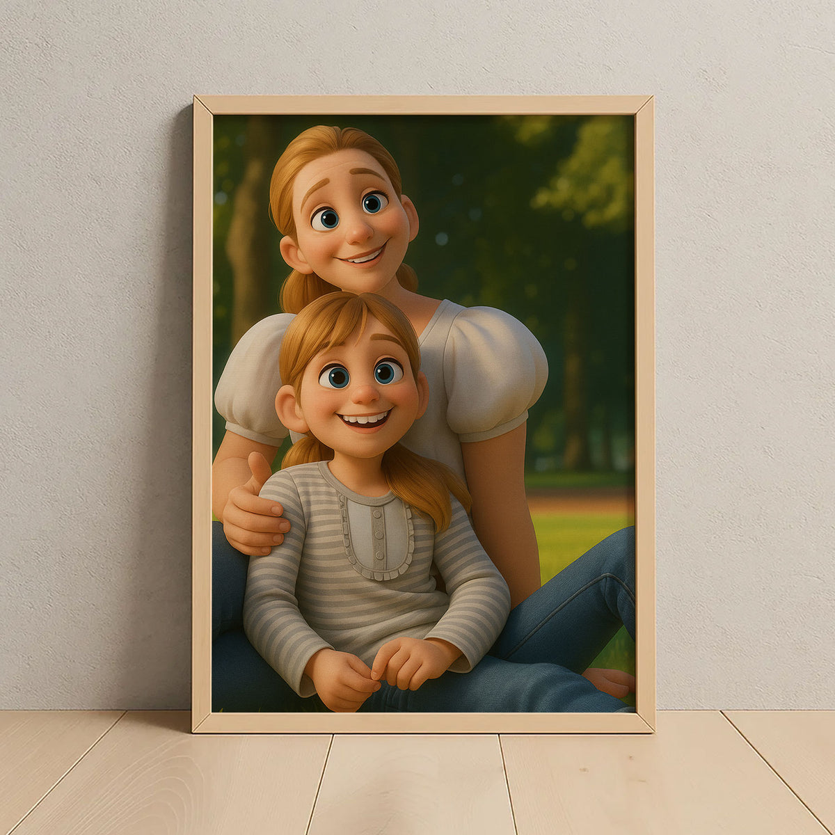 Charming Mother-Daughter Bond in Vibrant Cartoon Style Artwork for Family Decor
 - 6