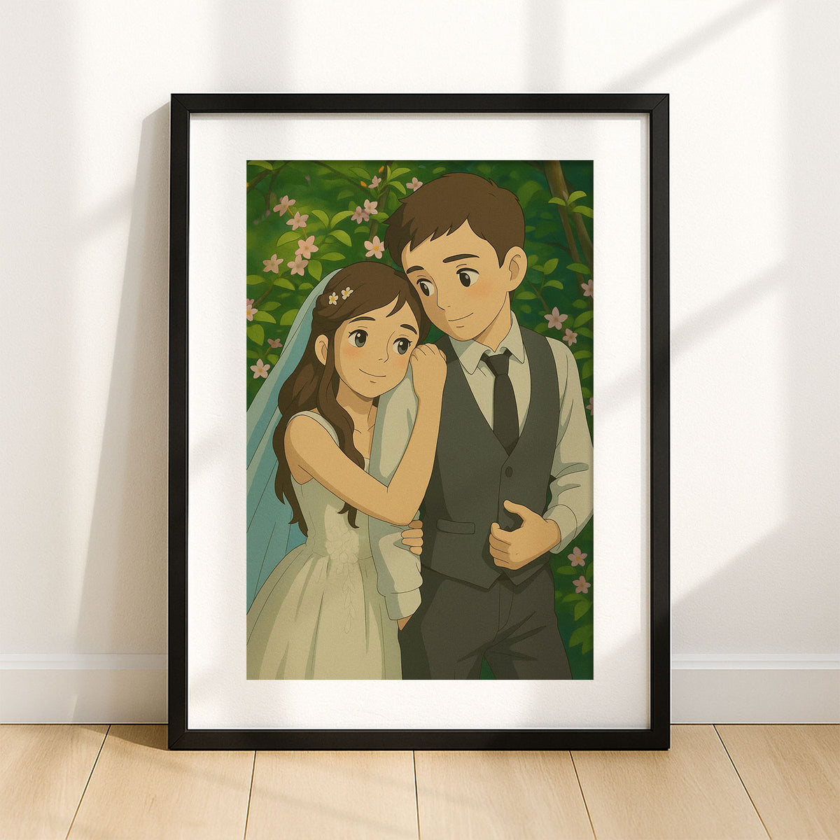 Charming Couple Illustration: Romantic Wedding Art in a Lush Garden Setting
 - 6