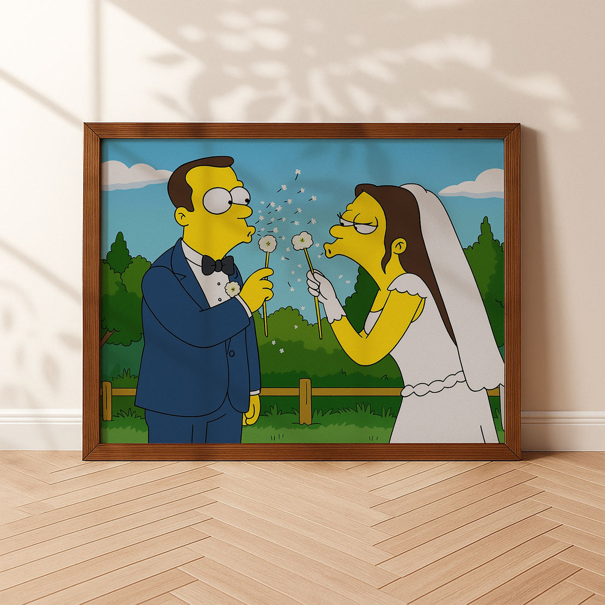 Charming Simpsons Wedding Art - Homer &amp; Marge in Playful Cartoon Style Perfect for Home Decor
 - 5
