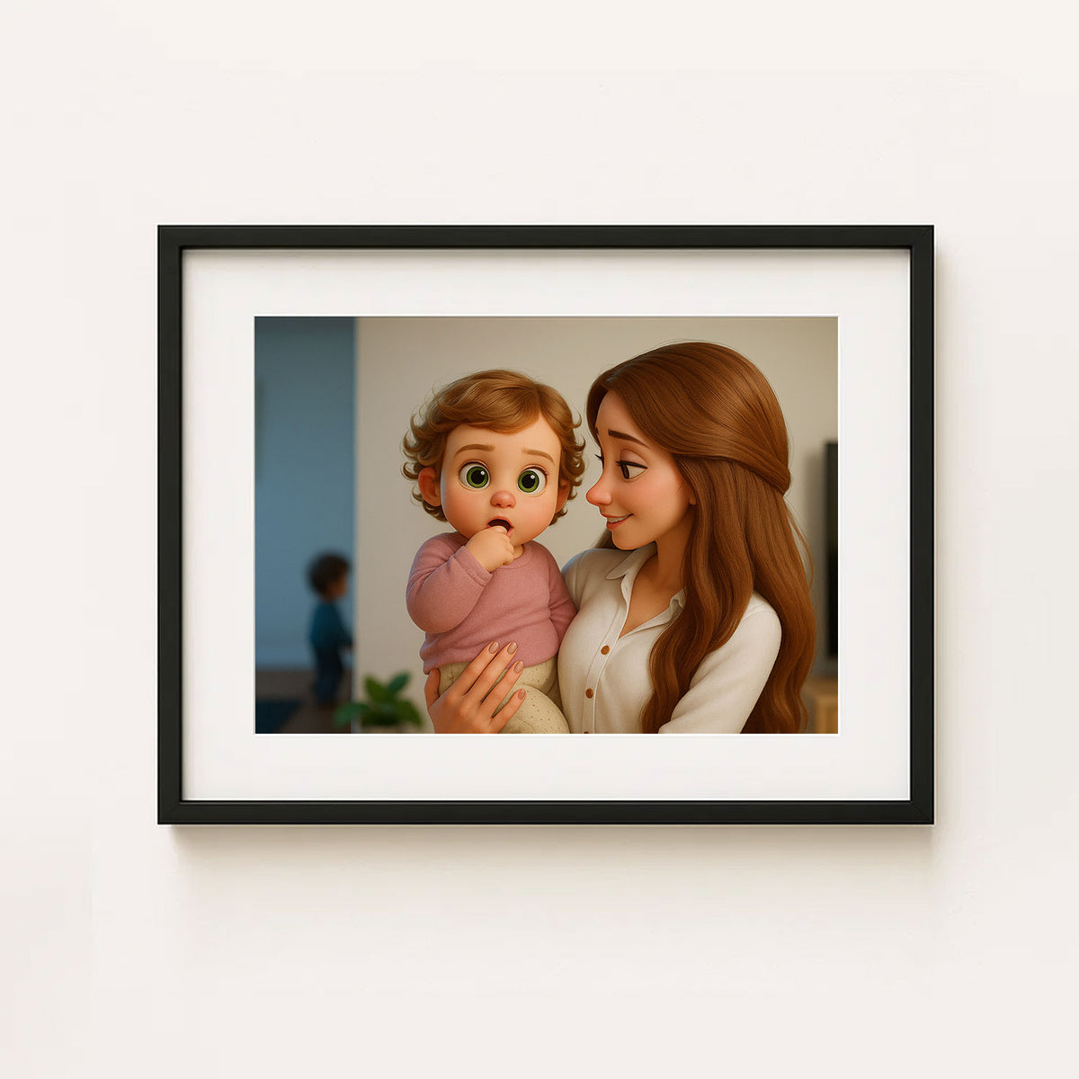 Charming Cartoon Art Print of a Loving Mother and Baby - Heartwarming Home Decor for Family Spaces
 - 6
