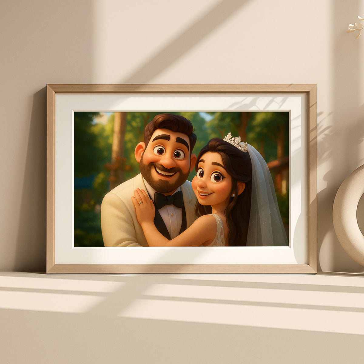 Charming Cartoon Wedding Portrait of a Bride and Groom in Whimsical Art Style for Your Home Decor
 - 6