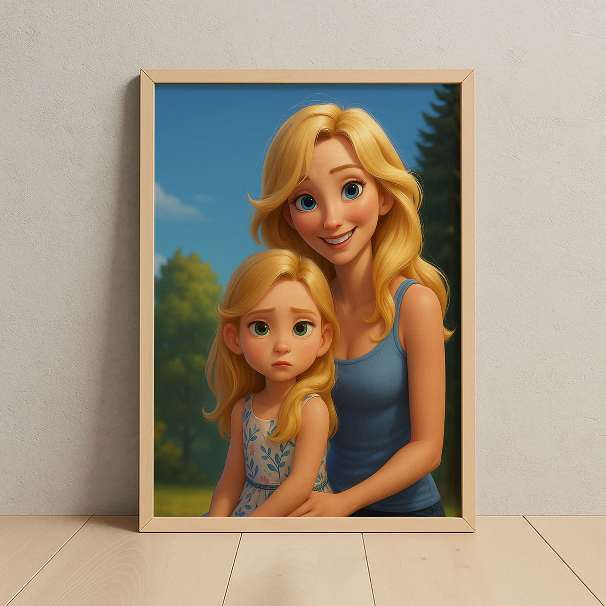 Heartwarming Disney-Inspired Mother and Daughter Art Print - Bright and Cheerful Family Portrait
 - 6