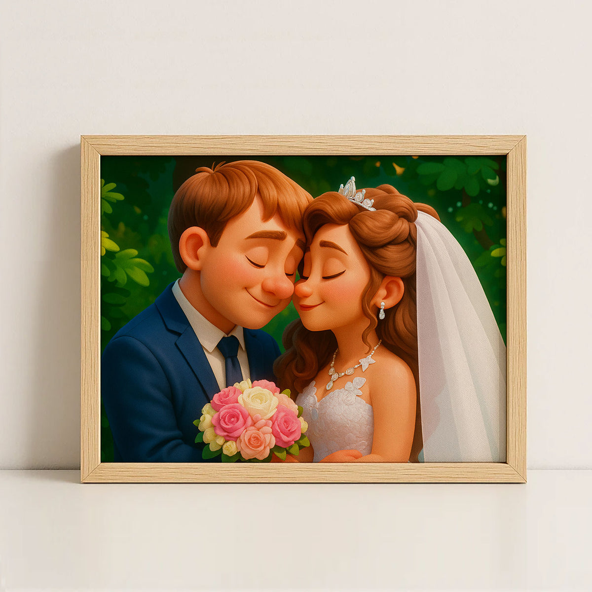 Charming Animated Wedding Portrait: Whimsical Couple Embracing Love and Joy
 - 6