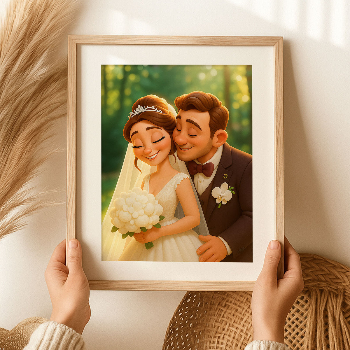 Charming Cartoon Wedding Portrait: Celebrate Love with Whimsical Art Style for Your Home Decor
 - 6