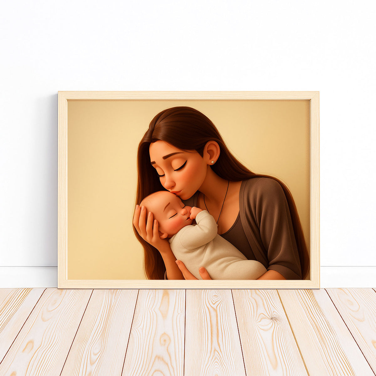 Heartwarming Cartoon Art Print of Mother and Baby Cherishing a Sweet Moment Together – Perfect Decor for Nursery and Home
 - 6