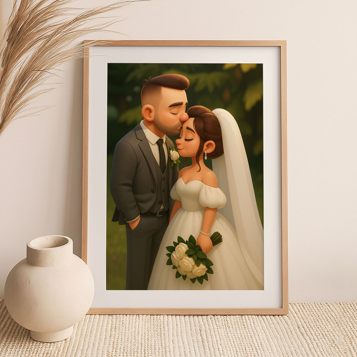 Whimsical Wedding Portrait: Charming Cartoon Art of Bride and Groom in Love
 - 6