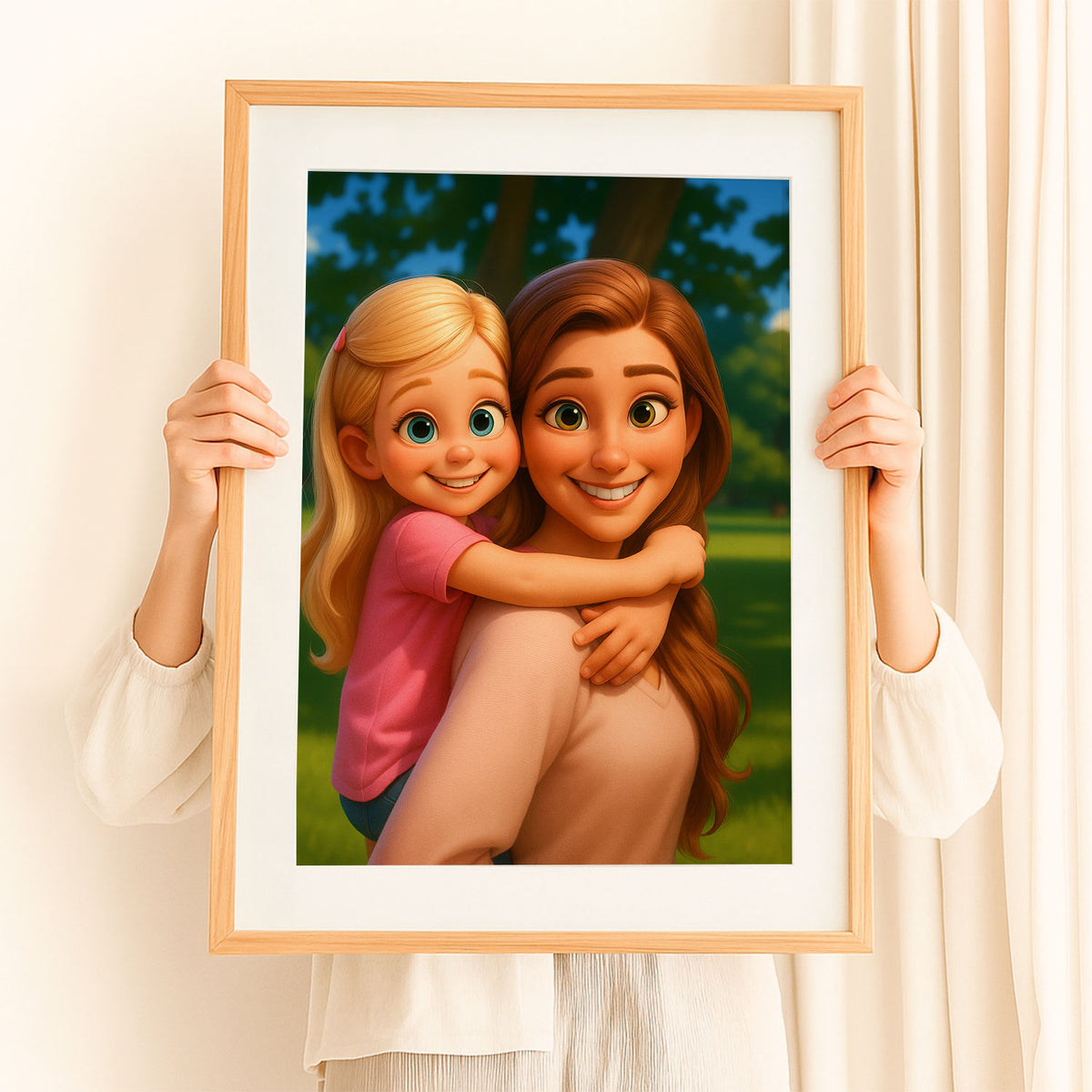 Heartwarming Cartoon Portrait of Mother and Daughter - Perfect Gift for Family Love and Togetherness
 - 6