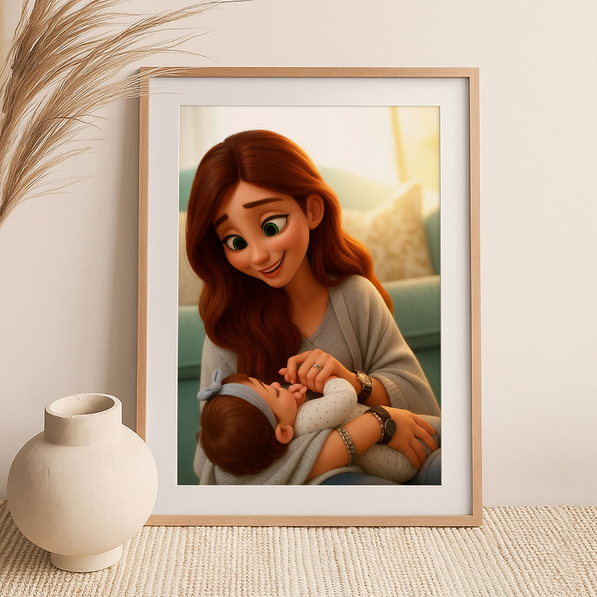 Heartwarming Family Portrait: Charming Cartoon Style Illustration of a Grandmother and Granddaughter Embracing Joyfully
 - 6