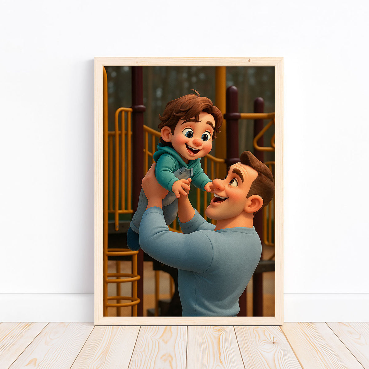 Heartwarming Father-Son Bond: Colorful Cartoon Art Print Celebrating Family Joy
 - 6