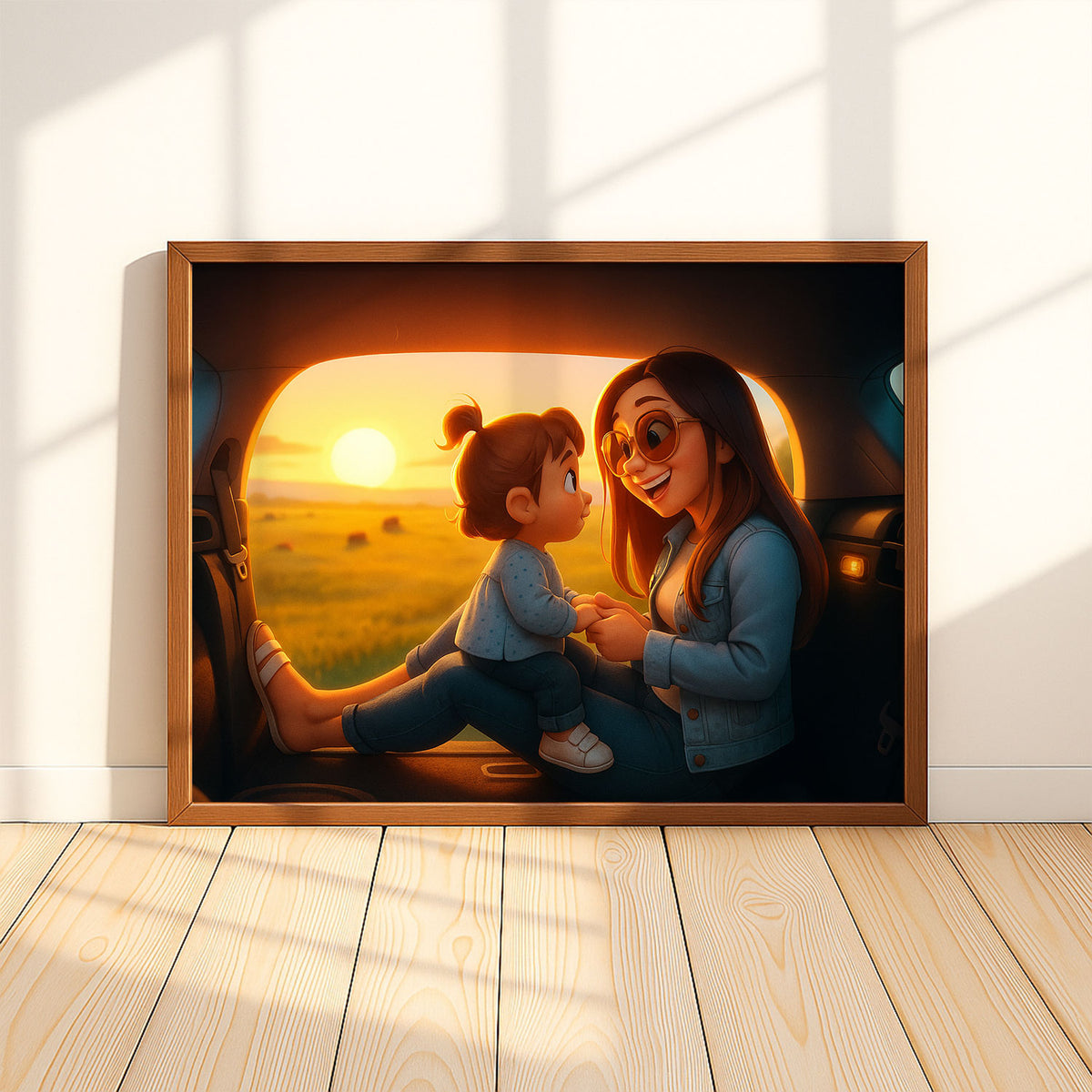 Heartwarming Mother and Baby Digital Art Print - Cozy Moments in a Charming Cartoon Style for Home Decor
 - 6