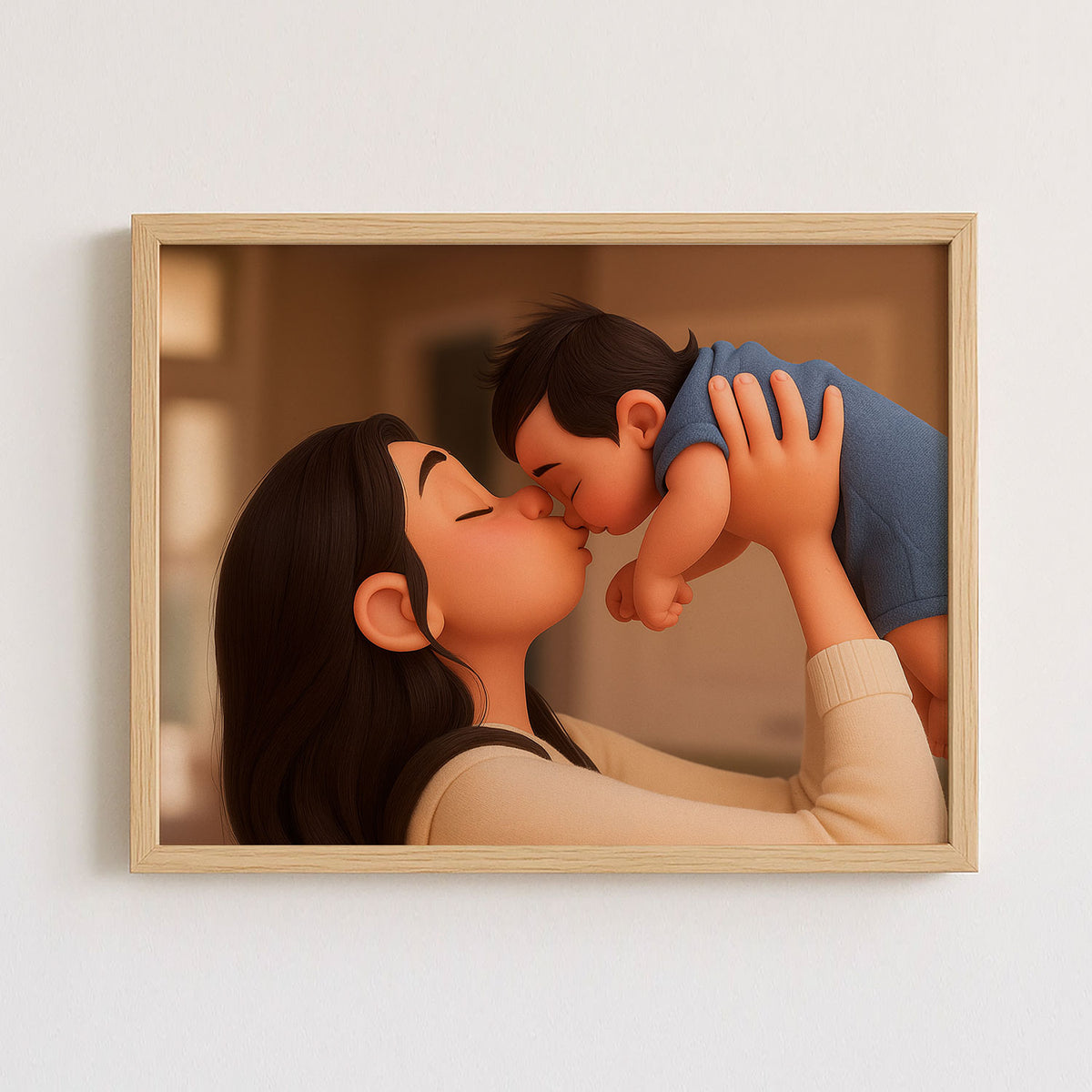 Warm and Joyful Mother-Baby Bond: Enchanting Cartoon Art Print for Nursery Decor
 - 6