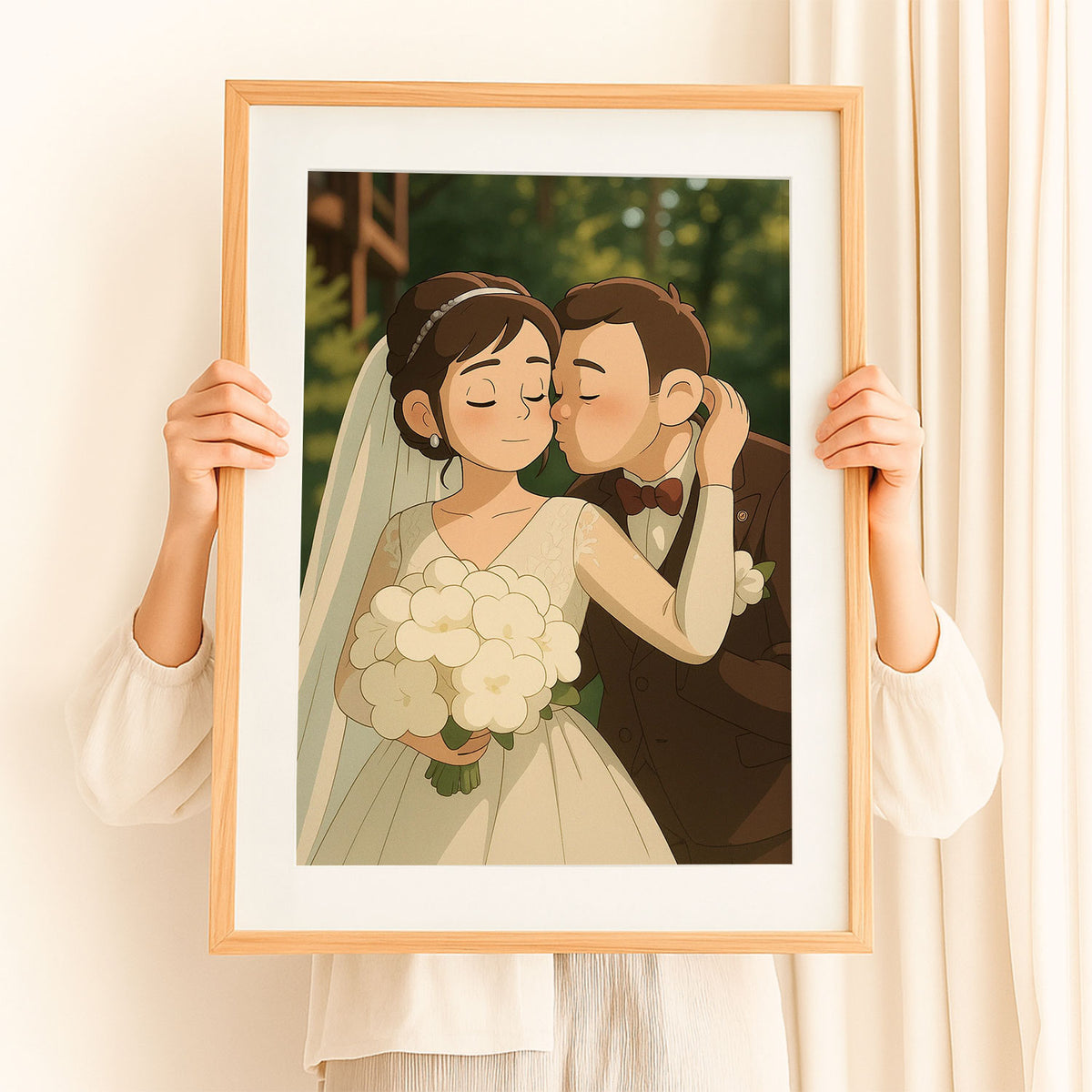 Charming Anime Wedding Portrait: Delightful Couple Illustration in Soft Colors and Joyful Style
 - 6