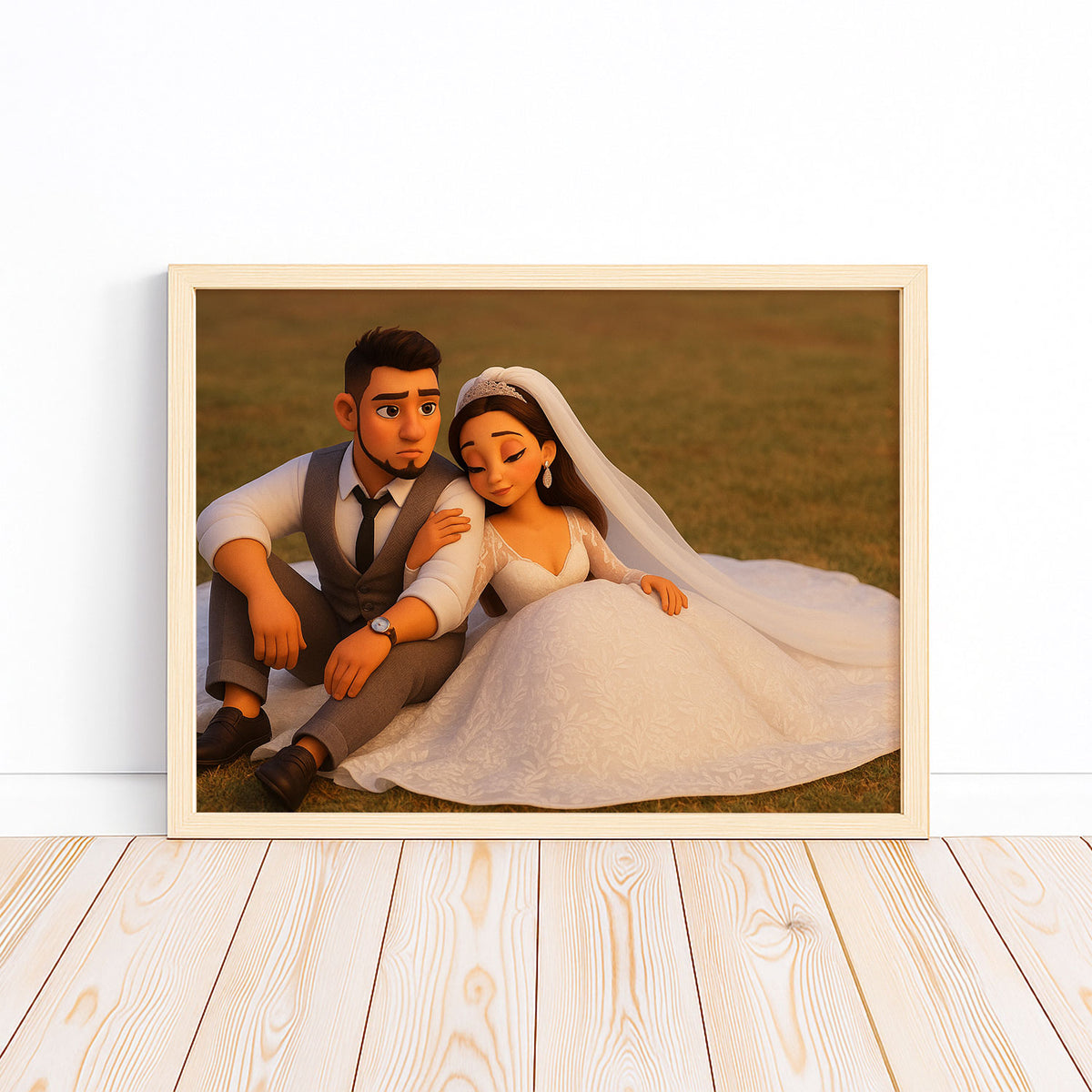 Whimsical Wedding Portrait: Charming Animated Style Art of Happy Couple on Their Special Day
 - 6