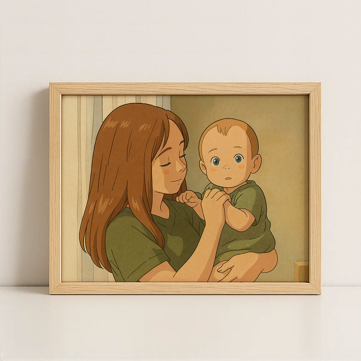 Heartwarming Illustration of a Mother Embracing Her Baby - Cozy Home Decor Art Print in Smooth Cartoon Style
 - 6