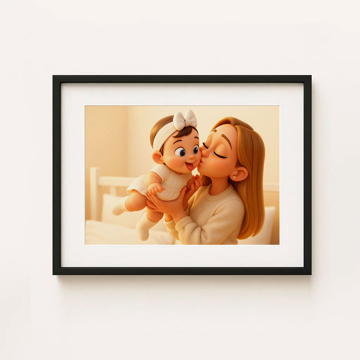 Heartwarming Cartoon Art of a Mother and Baby: Charming Illustration for Family Decor and Nursery
 - 6
