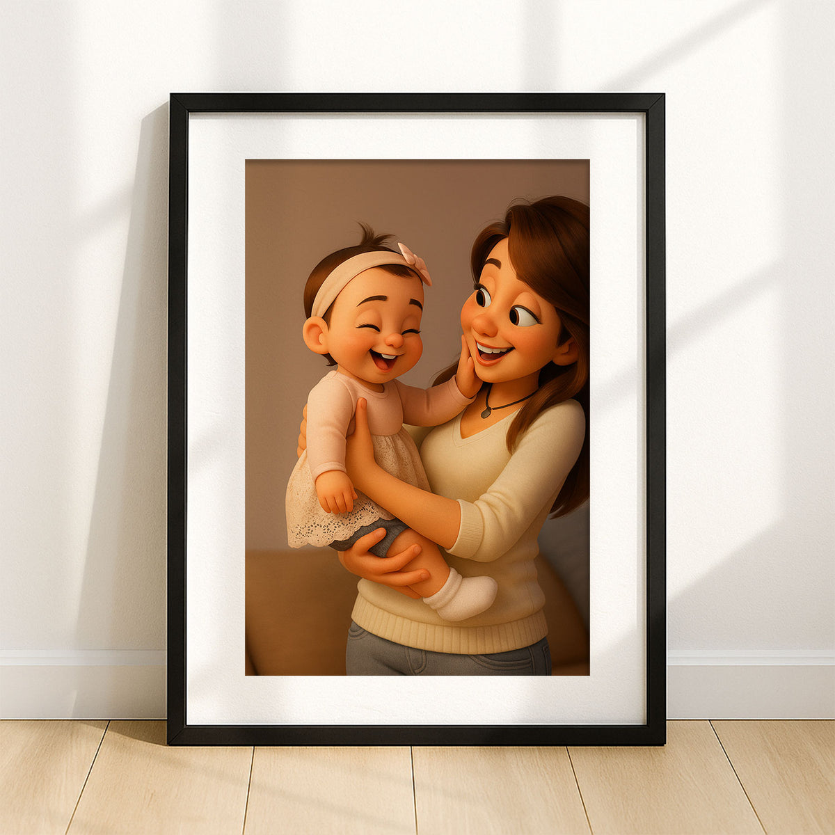 Adorable Cartoon Art Print of Loving Mother and Baby - Perfect Nursery Decor in Charming Style for Family Moments
 - 6