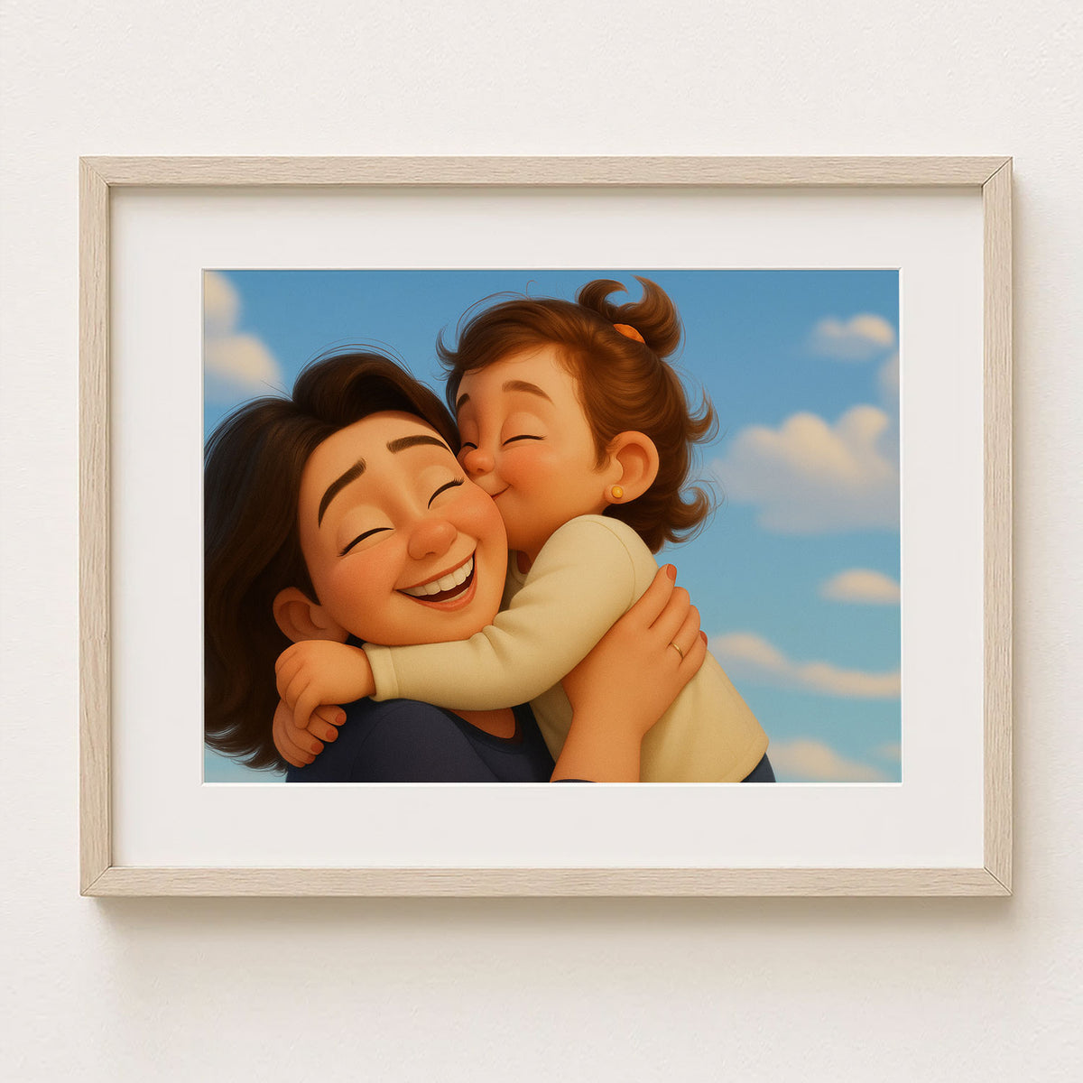 Heartwarming Mother-Daughter Embrace Artwork in Whimsical Cartoon Style - Perfect for Family Home Decor
 - 6