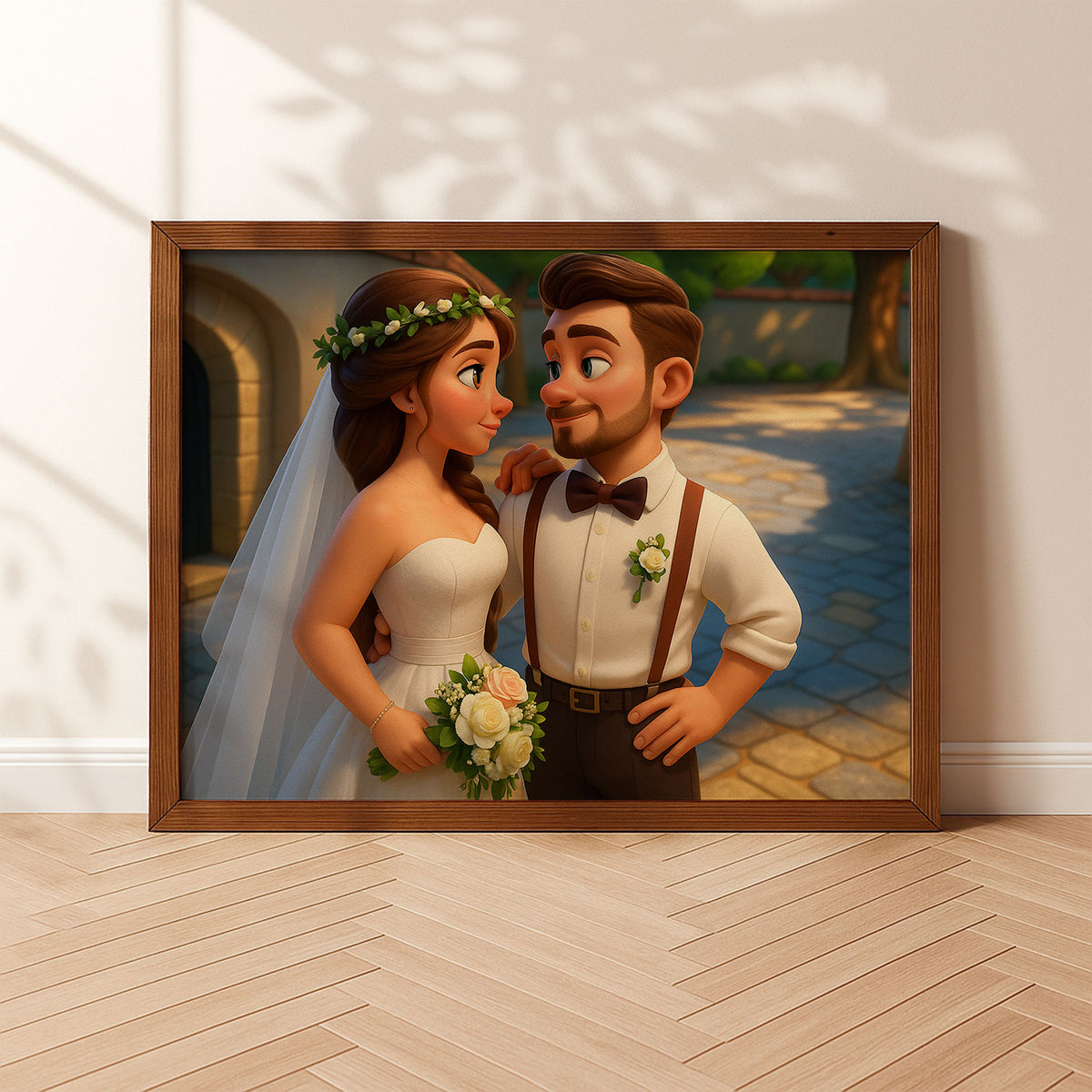 Charming Wedding Couple Art Print | Romantic Animated Style Wedding Portrait for Home Decor
 - 6