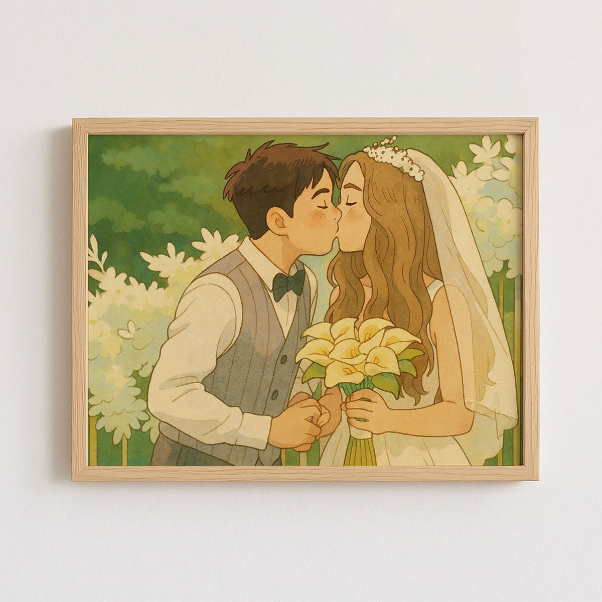 Charming Cartoon Wedding Art Print: Celebrate Your Love with Stylish Framed Couple Illustration
 - 6