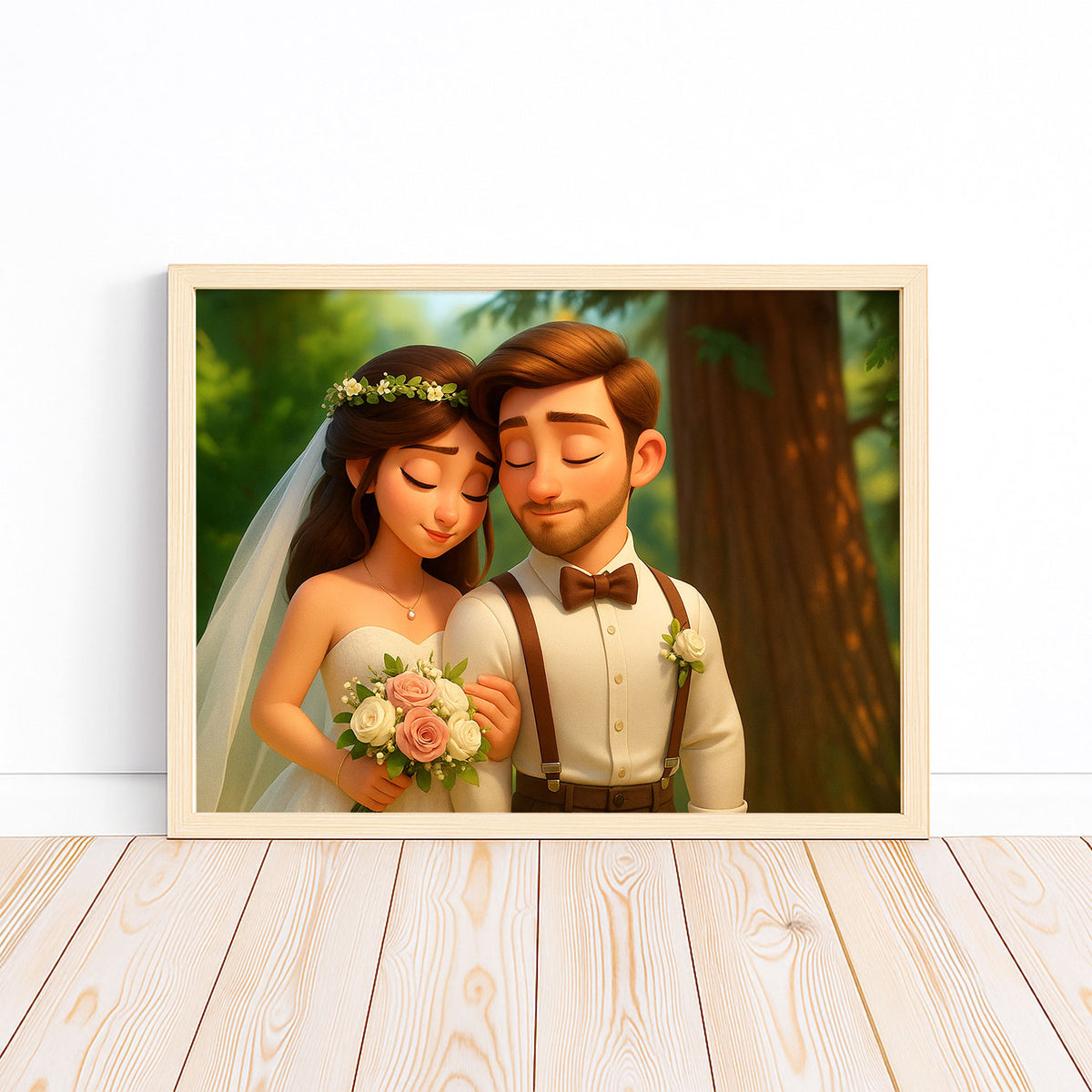 Whimsical Couple Portrait: Charming Animated Wedding Art for a Blissful Home Décor
 - 6