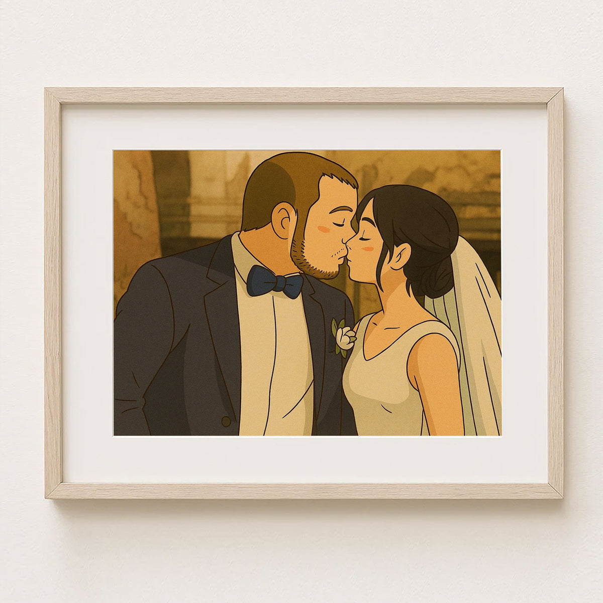 Charming Wedding Kiss Art Print - Romantic Cartoon Style Love Illustration for Your Home Decor
 - 6