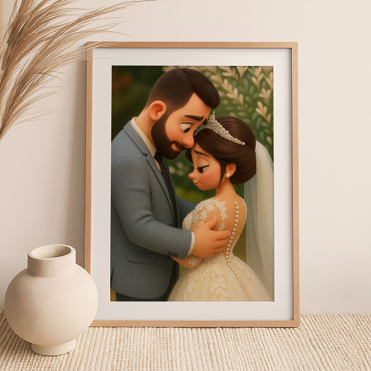Charming Cartoon Wedding Portrait of Bride and Groom: Perfect Gift for Newlyweds and Home Décor
 - 6