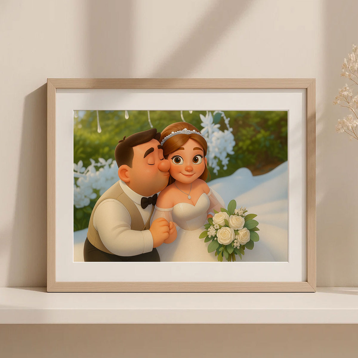 Beautiful Animated Wedding Portrait of a Happy Couple in a Charming Style - Perfect for Your Home Decor
 - 6
