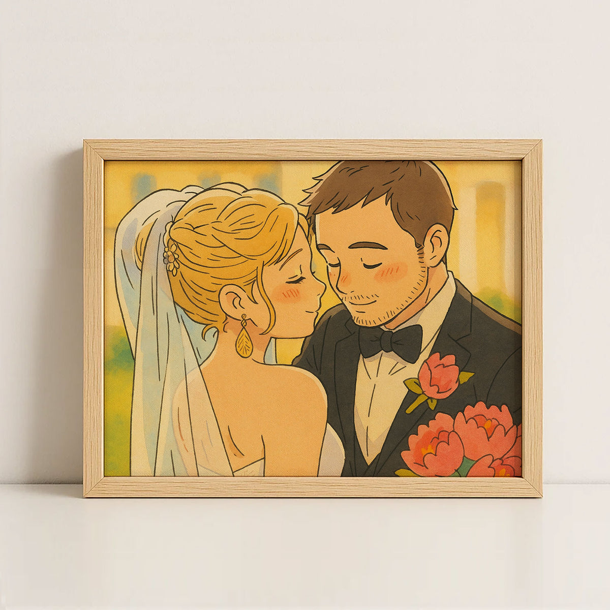Whimsical Cartoon Wedding Kiss Art Print – Perfect Gift for Newlyweds and Couples
 - 6