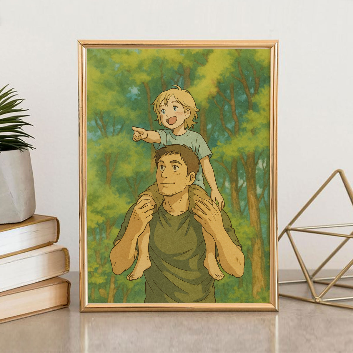 Charming Cartoon Style Artwork of Father and Son Enjoying Nature - Perfect for Family and Kids&#39; Room Decor
 - 6