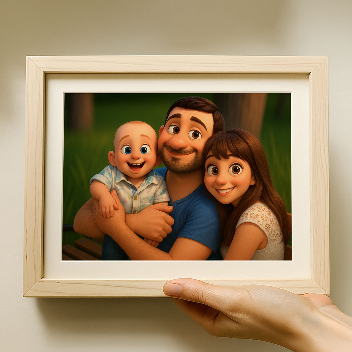 Heartwarming Family Portrait: Joyful Whimsical Cartoon Art Featuring Dad, Baby, and Daughter
 - 6