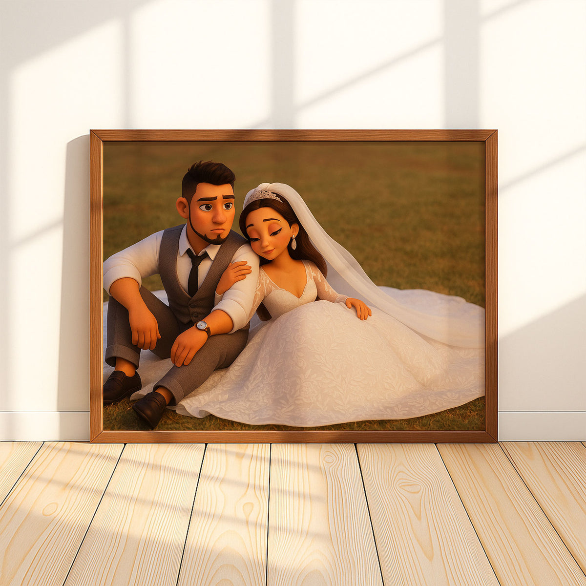 Charming Cartoon Wedding Art: Sweet Couple Illustration Perfect for Home Décor
 - 5