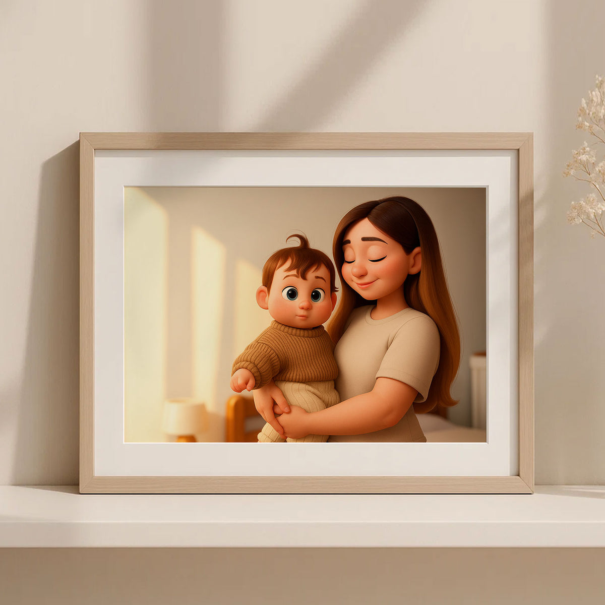 Heartwarming Illustrated Print of a Mother Kissing Her Baby – Charming Cartoon Style for Nursery Décor and Gift Ideas
 - 5