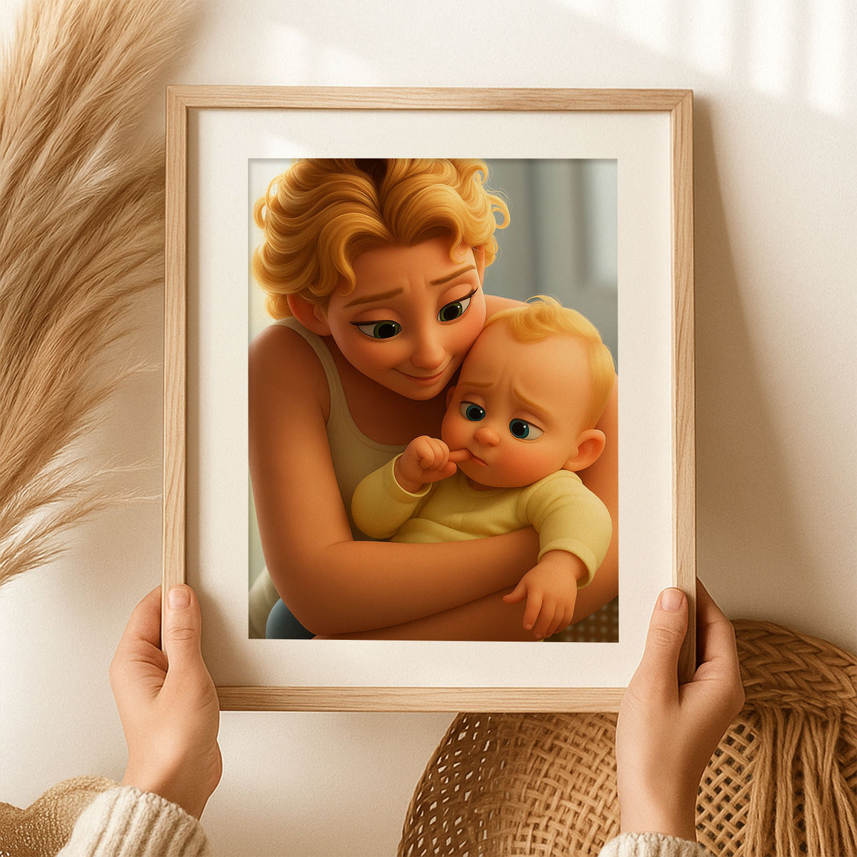 Adorable Mother and Baby Digital Art Print - Heartwarming Cartoon Style for Home Decor and Gift Ideas
 - 6