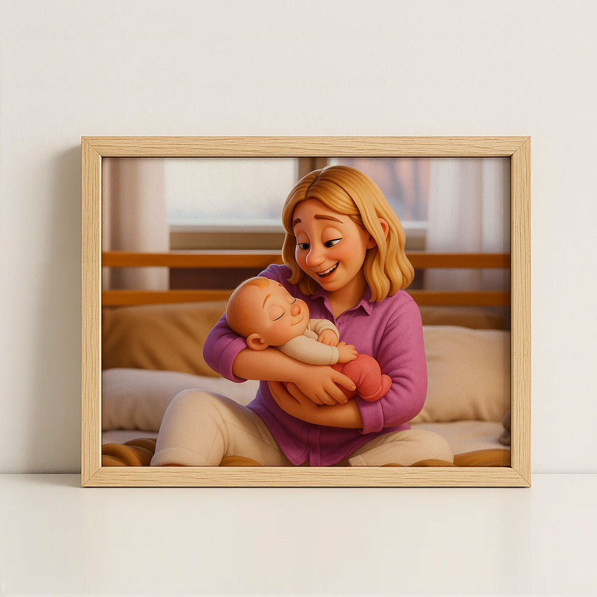 Heartwarming Cartoon Art of a Mother Embracing Her Baby: Perfect Family Gift for Nursery Decor and Baby Shower Celebrations
 - 6