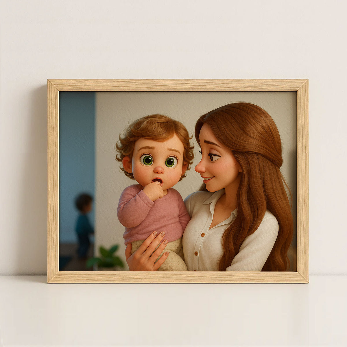 Heartwarming Cartoon Illustration of a Mother Snuggling with Her Sleeping Baby – Perfect for Nursery Decor and Family Love
 - 6