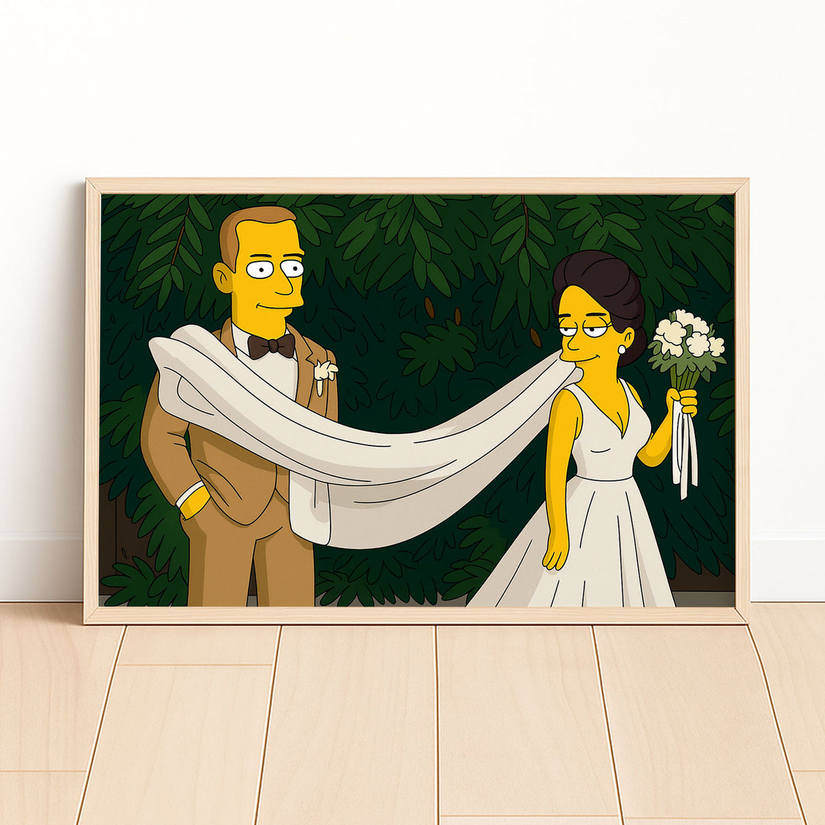 Charming Cartoon Wedding Art: Playful Bride with Bubbles in Whimsical Style
 - 6