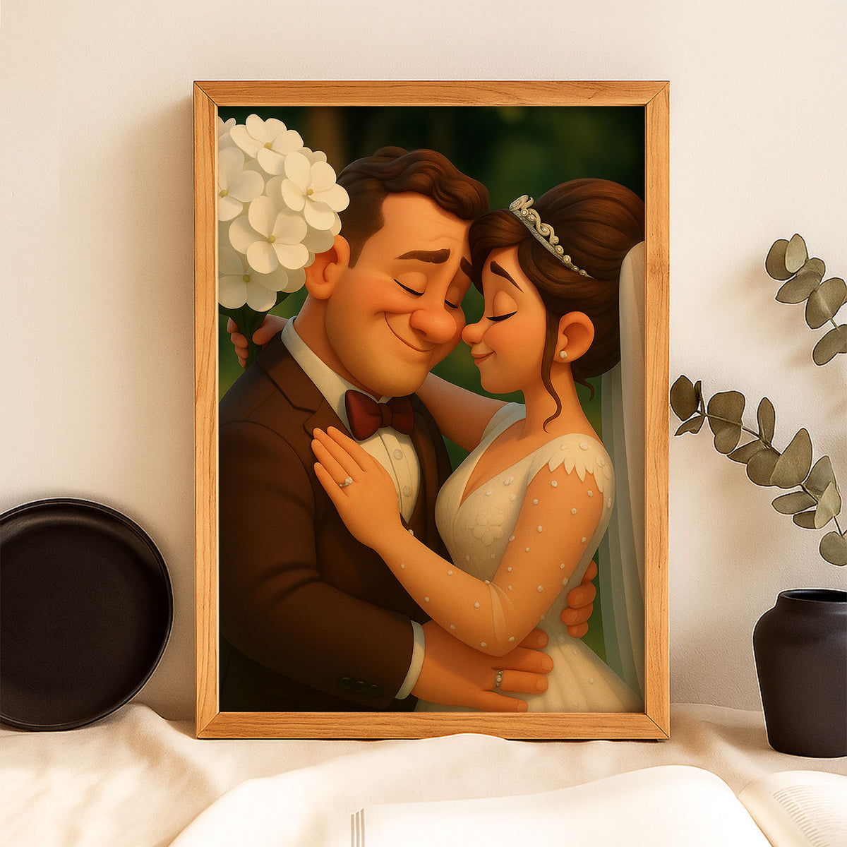 Charming Cartoon Wedding Portrait of a Bride and Groom – Perfect Gift for Newlyweds in Whimsical Art Style
 - 6