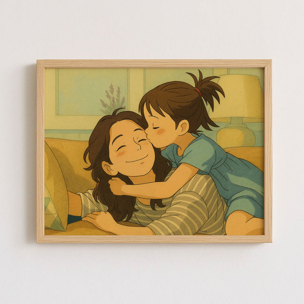 Heartwarming Mother-Daughter Bond: Cozy Cartoon Art Print for Family Love Decor
 - 5