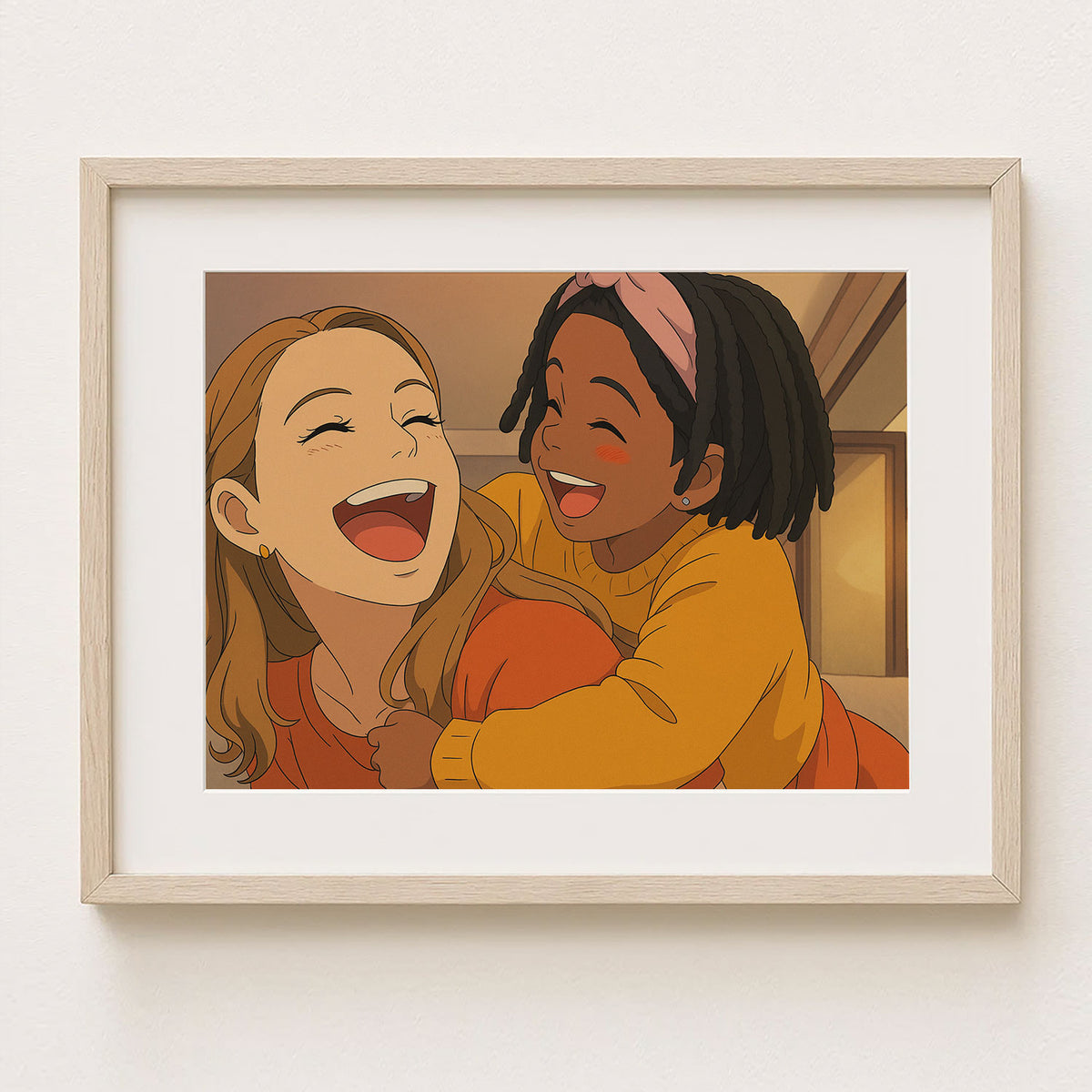 Joyful Bonding: Heartwarming Cartoon Art of a Fun Moment Between a Mother and Daughter
 - 6