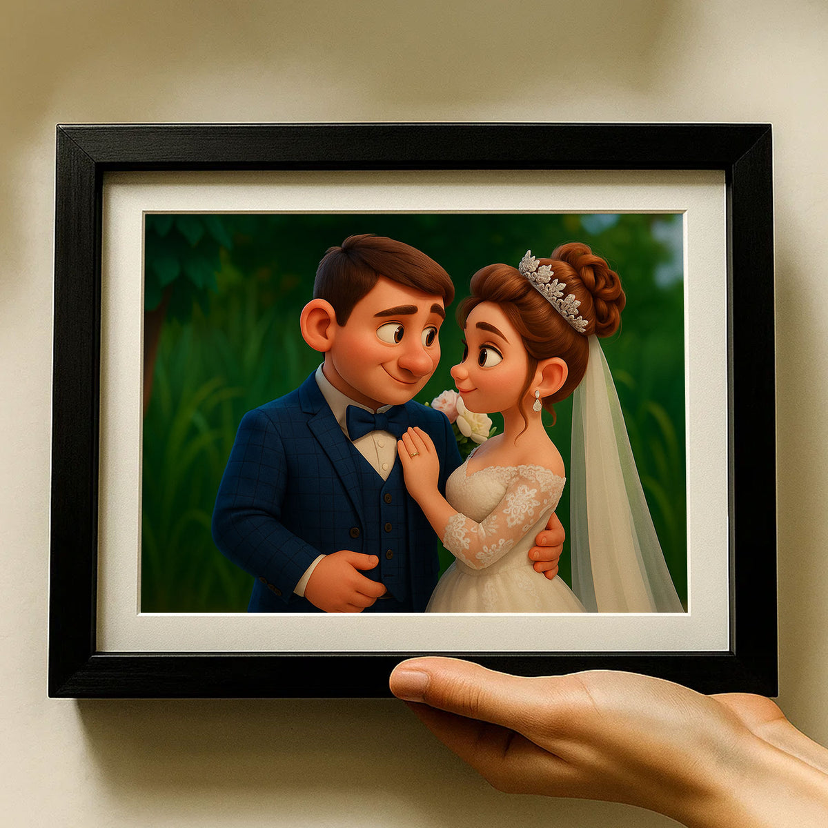 Charming Cartoon Wedding Portrait of Happy Couple - Whimsical Art for Love Celebrations
 - 6
