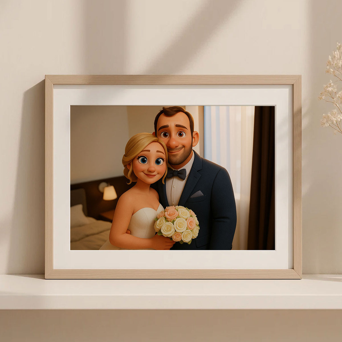 Charming Cartoon Couple Kissing – Romantic Wedding Artwork for Home Decor
 - 6