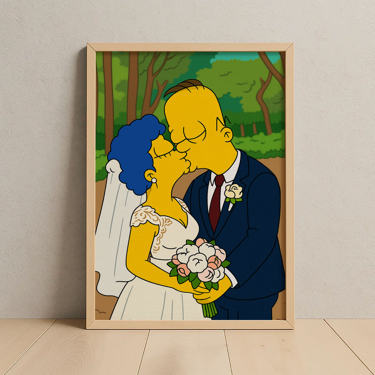 Unique Cartoon Wedding Portrait of Marge and Homer Simpson in Vibrant Art Style - Perfect for Fans and Home Decor
 - 6