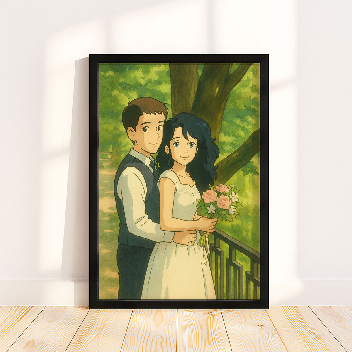 Romantic Wedding Embrace Art Print in a Charming Illustration Style for Home Decor
 - 6