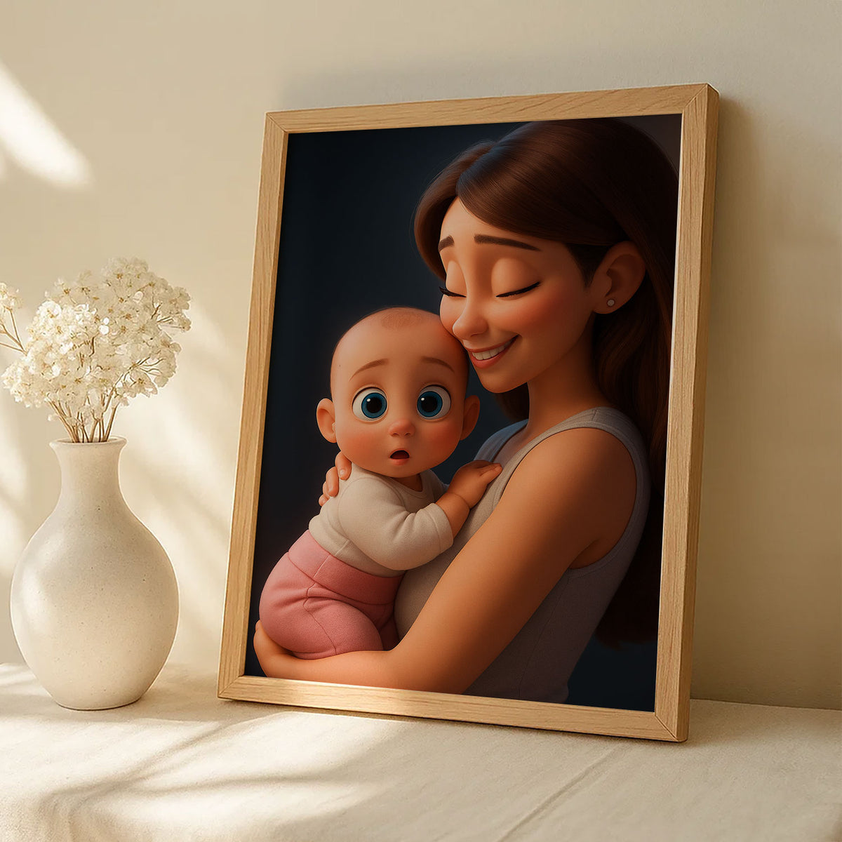 Charming Disney-Style Illustration of a Loving Mother with Baby - Perfect for Nursery Decor and Family Art
 - 6
