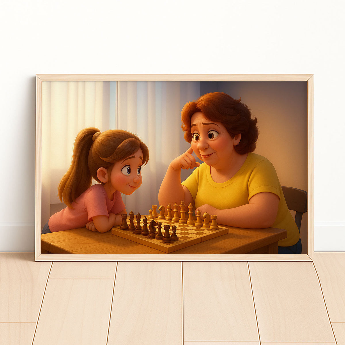 Heartwarming Cartoon Art Print of a Loving Mother Kissing Her Baby – Perfect Nursery Decor for a Cozy Home
 - 6