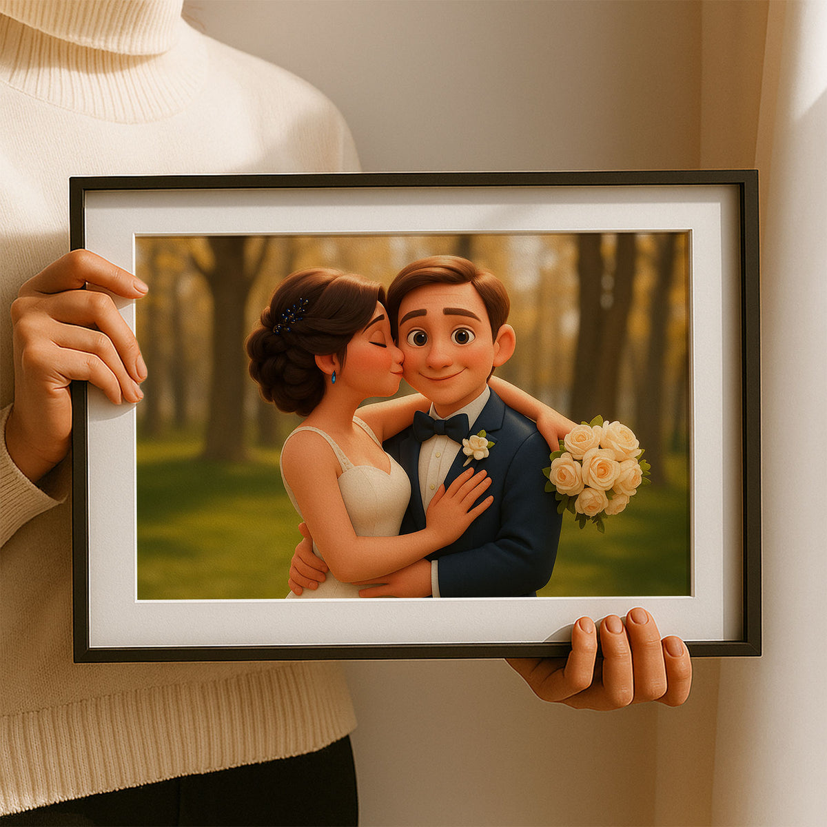 Charming Wedding Couple Art Print | Lovely Animated Style Portrait for Home Decor
 - 6