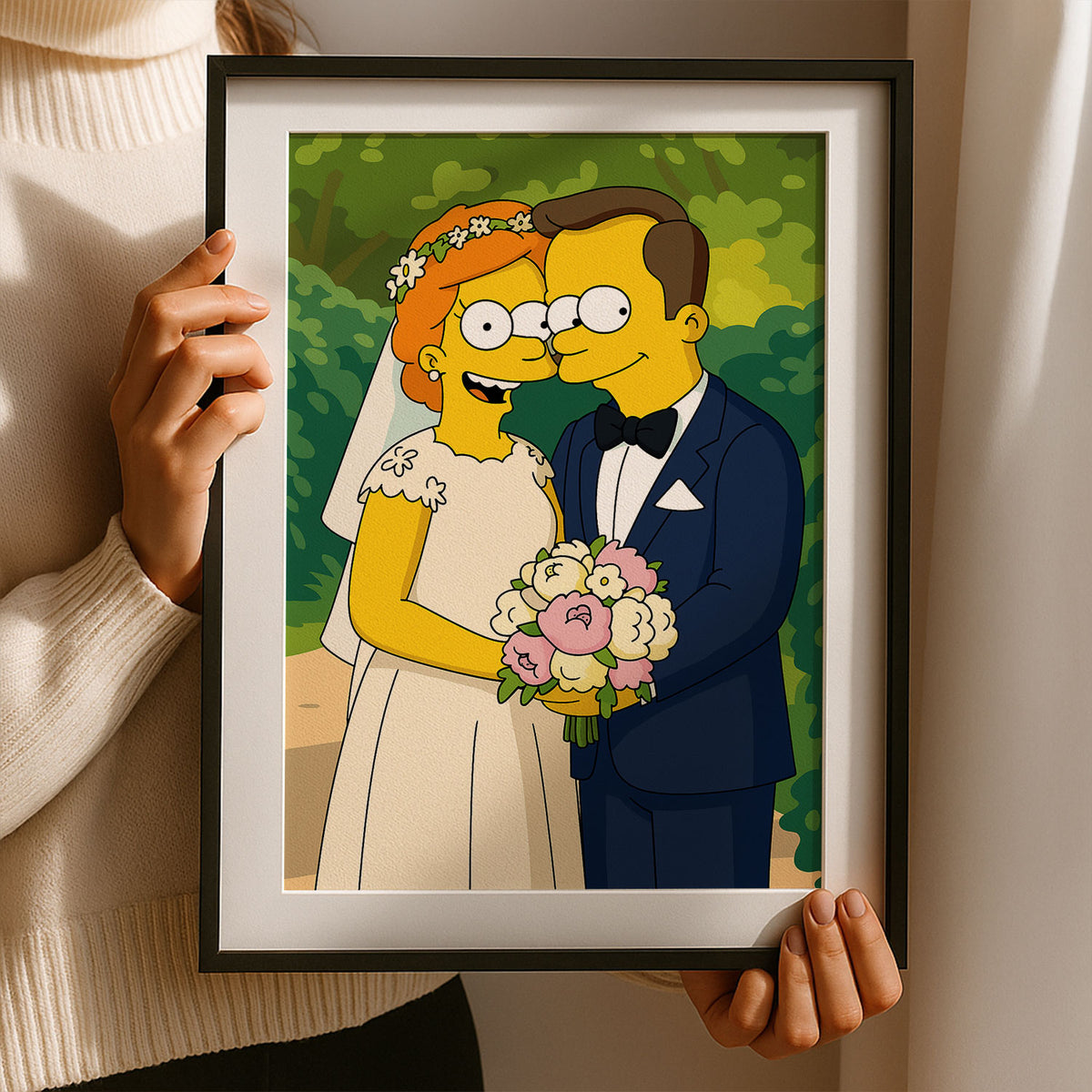 Whimsical Cartoon Wedding Artwork: Fun Simpsons-Inspired Bride and Groom Illustration
 - 6